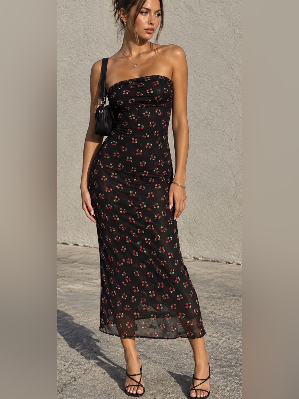 See You Monday Black Cherry Print Dress XS